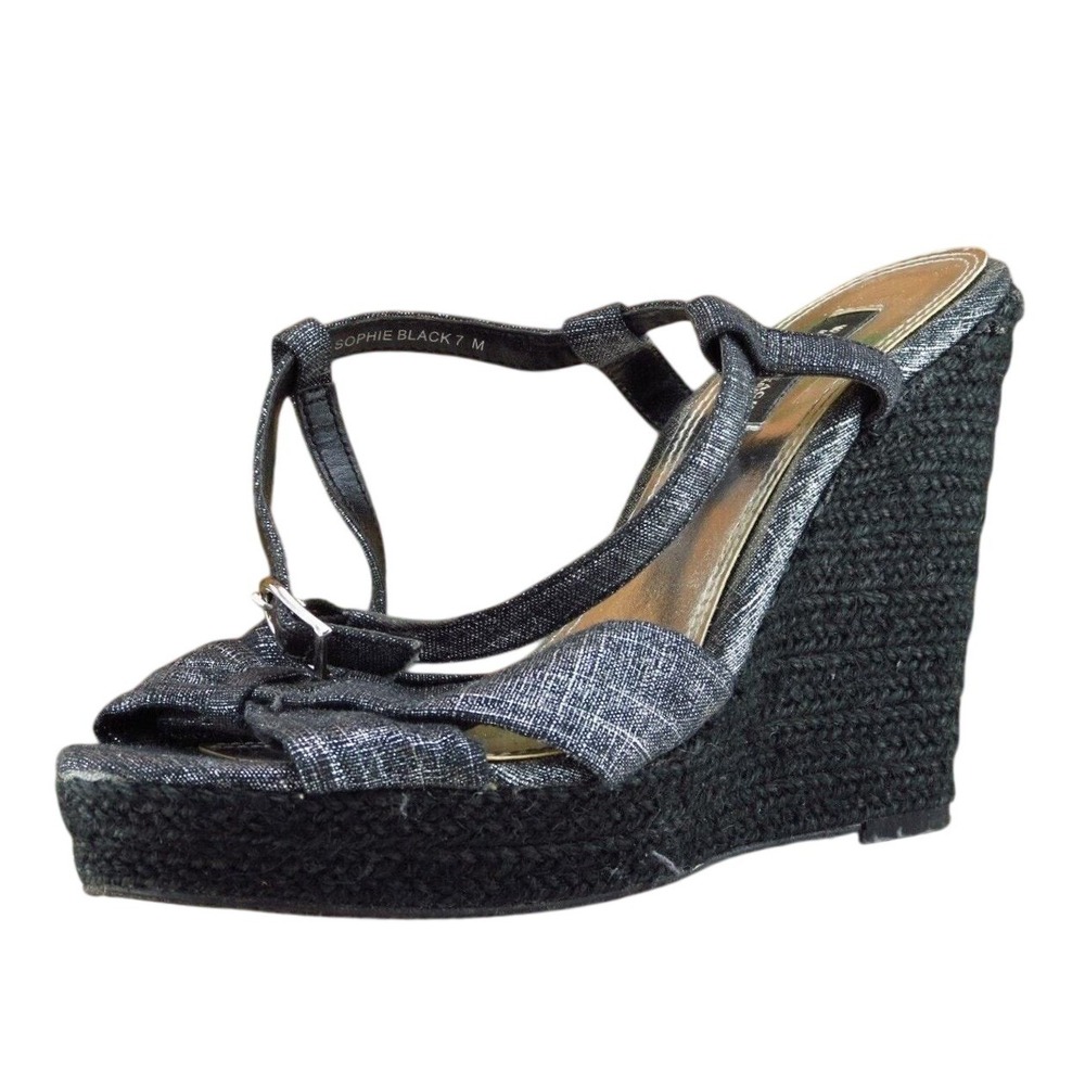 White House Black Market Sz 7 M Black Strappy Fabric Women Sandals